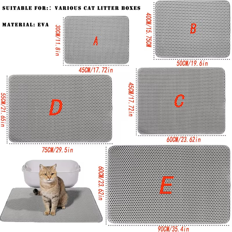 Large Waterproof Cat Litter Mat - Double Layer Non-Slip Litter Trapping Pad for a Clean Home