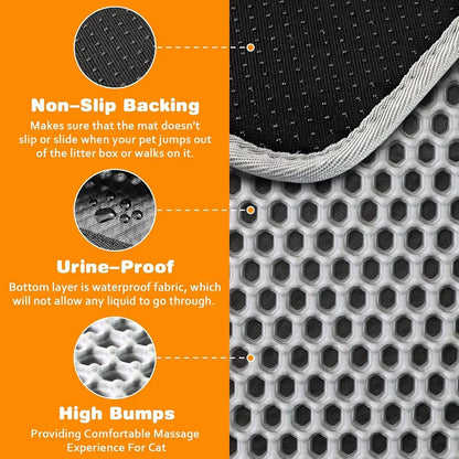 Large Waterproof Cat Litter Mat - Double Layer Non-Slip Litter Trapping Pad for a Clean Home